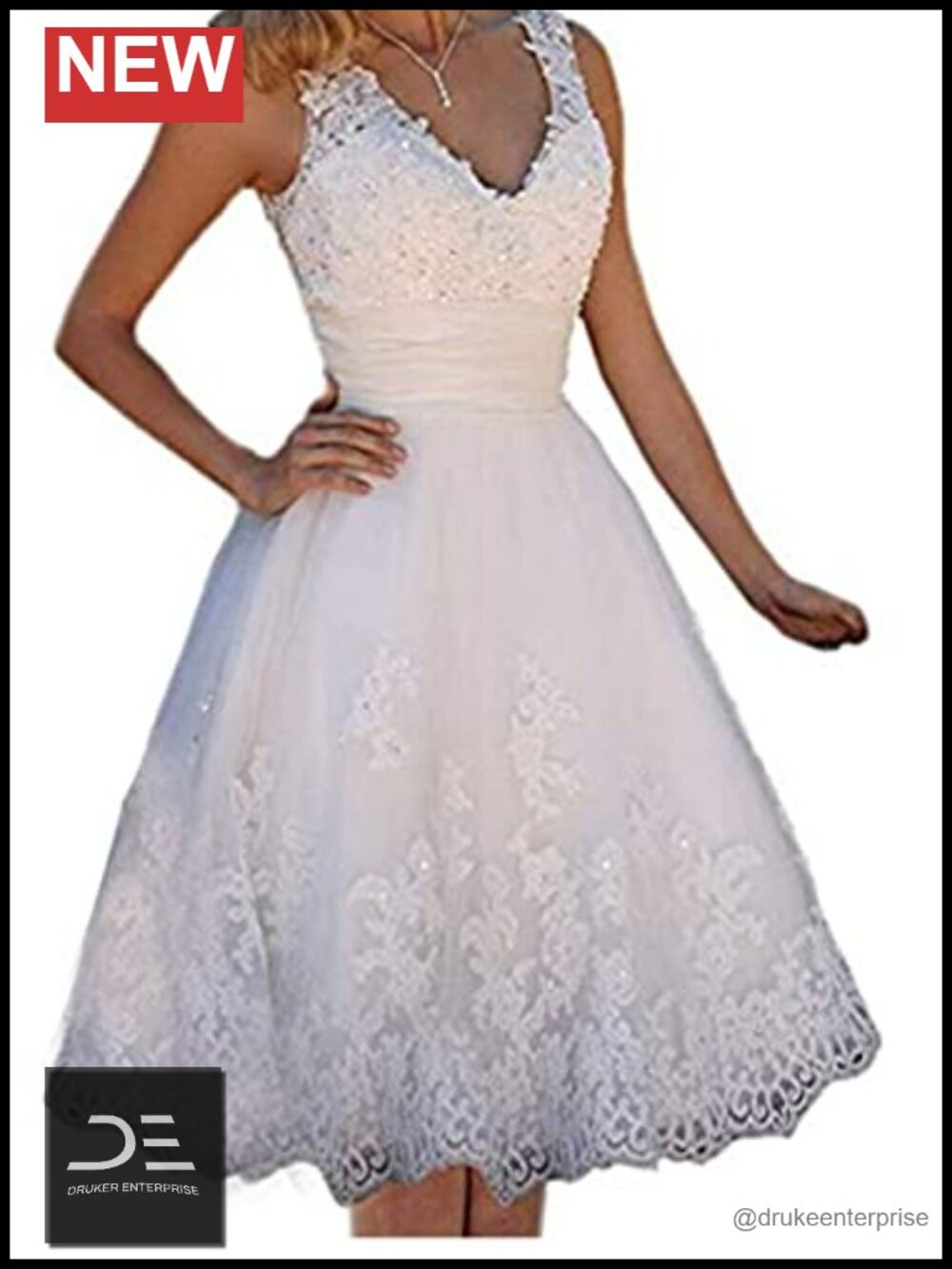 Womens V-Neck Beaded Lace Applique Short Wedding Prom Party Dress